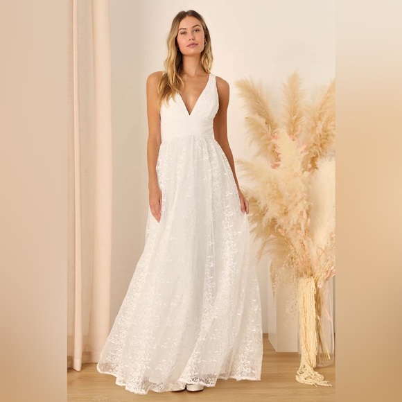 Lulus Dresses & Skirts - NWT Lulus Sweetest Beloved White Mesh Embroidered Sleeveless Maxi Dress Medium
